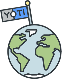 Illustration of globe with Yoti flag sticking out of the top