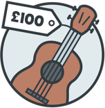 Sharing economy illustration Guitar with £100 price tag