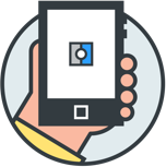 Telecomms illustration Tablet with Yoti icon on screen