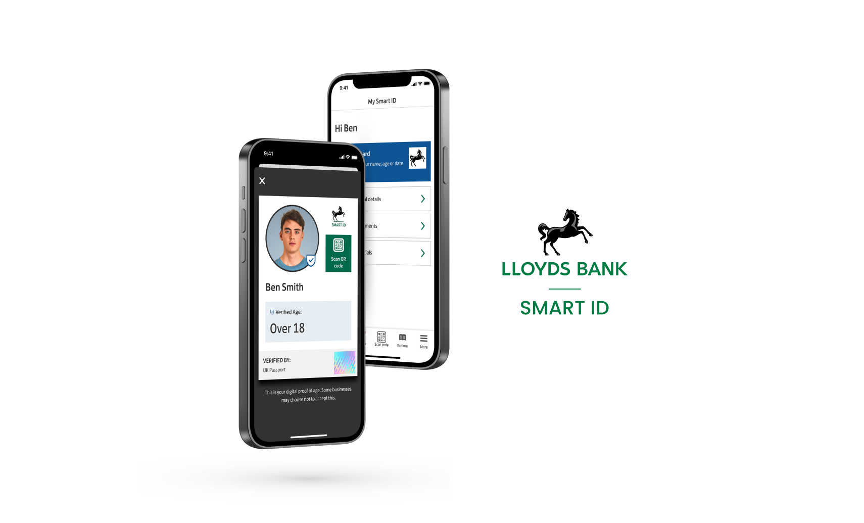 Pages of the Lloyds Bank Smart ID displayed on two smartphone screens