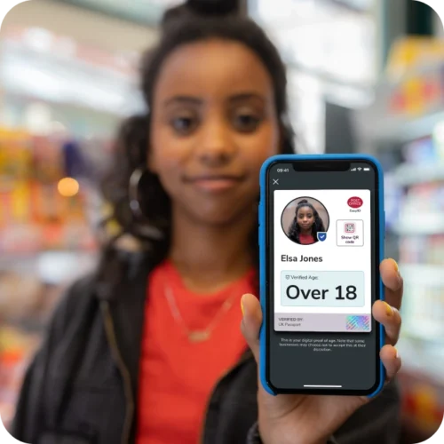 Woman showing her proof of age (18+)