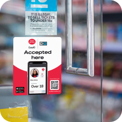 Cinemas_EasyID_accepted Window with a sticker saying "EasyID accepted here" and an image of the EasyId app