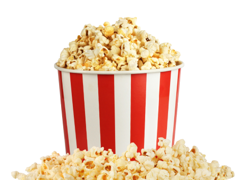 Popcorn overflowing from its red and white box