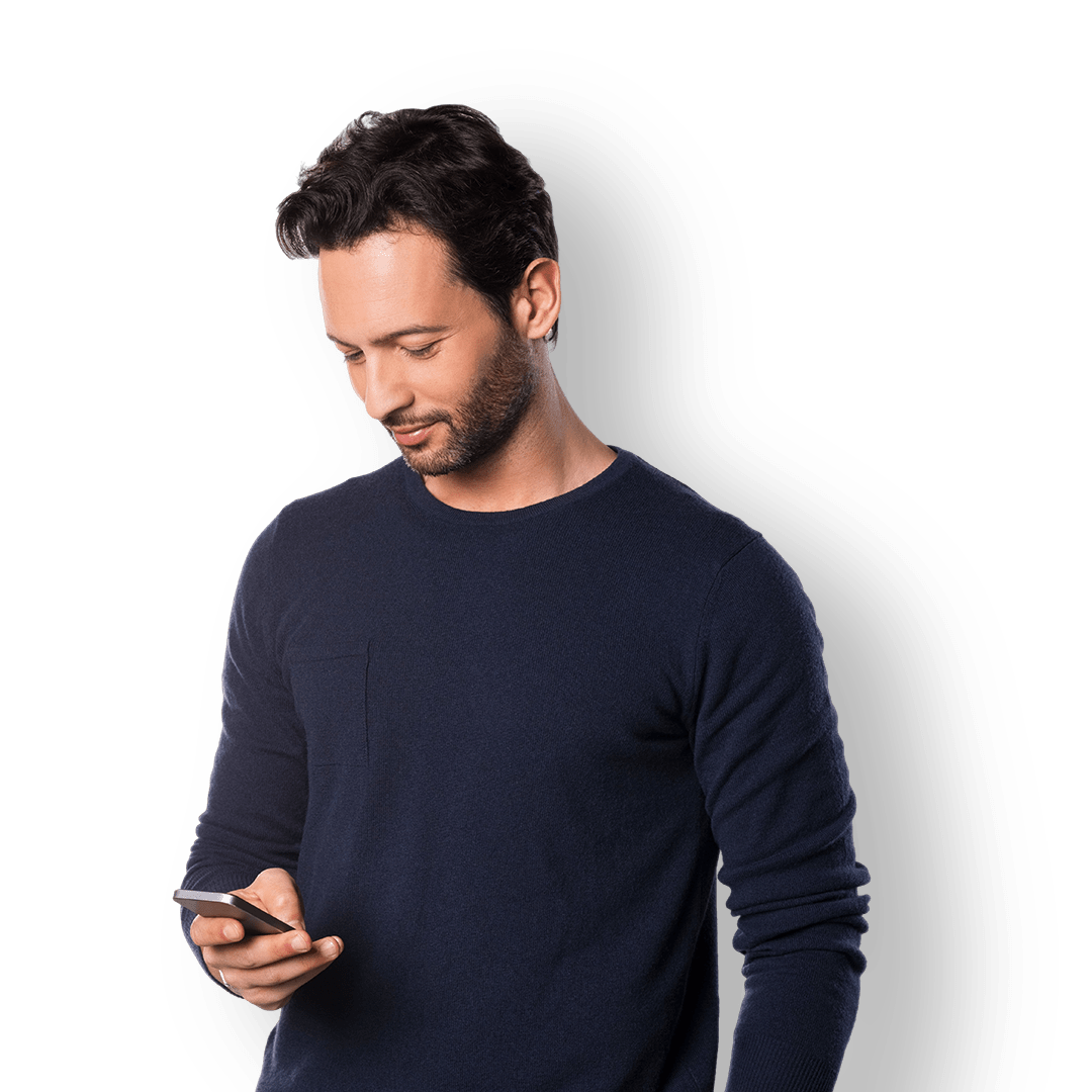 Man looking at phone in his hand