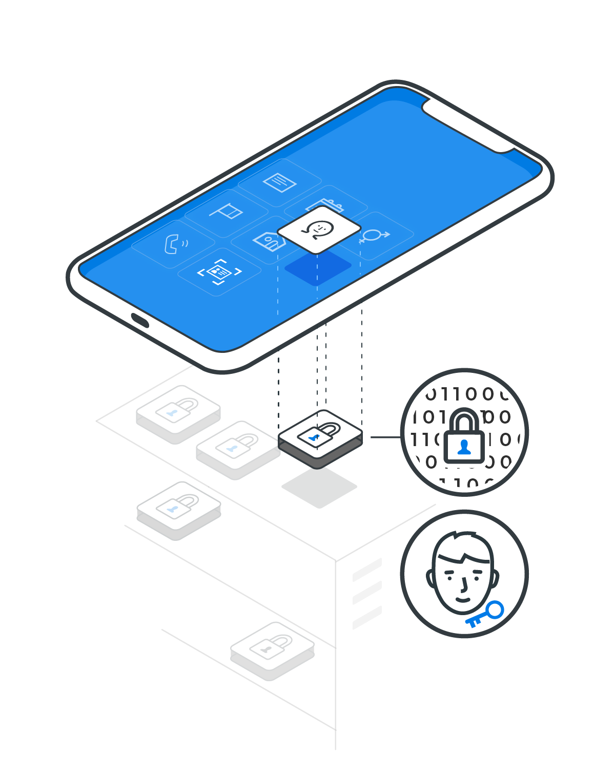 Phone showing a piece of data with a padlock and encryption