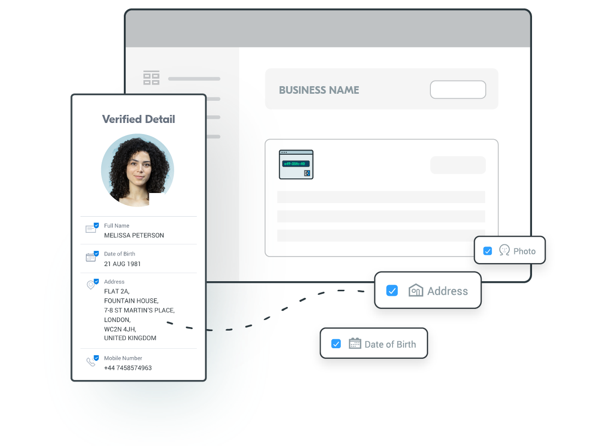 Yoti dashboard displaying a user's verified details: full name, date of birth, address and mobile number
