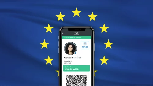 EU covid-19 vaccine certificate credentials on phone screen