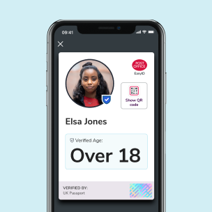 Smartphone with Easy ID full verified name and "age over" sharing card
