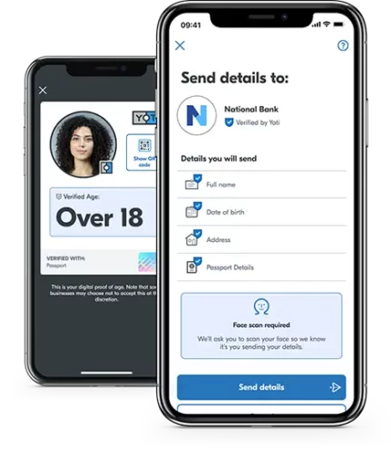 Idonyourphone_updated_compr Screen showing how user can share credentials with participating organisations such as a bank