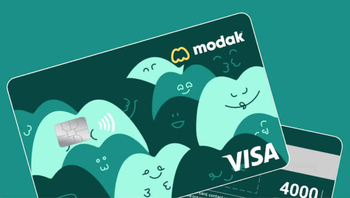 Modak visa cards, front and back