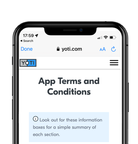 app t&cs app terms and conditions screen