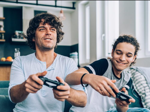 Two people playing a video game